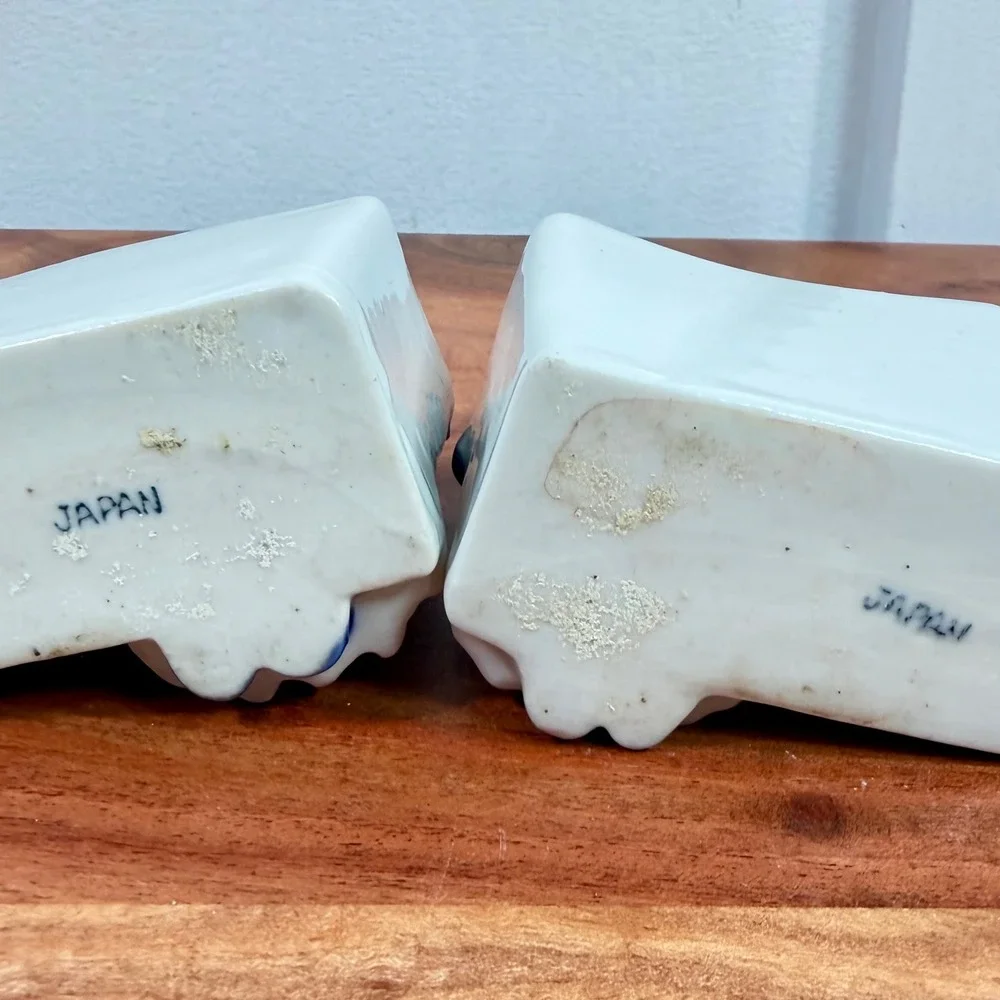 Antique Delft Boy/Girl Figurine Holders/Planters 1920s Blu/Wht Dutch Pair‎ Japan